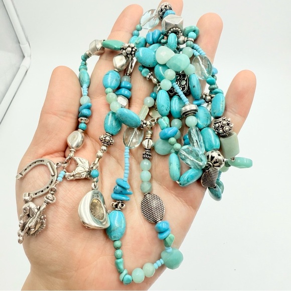 Sterling Silver Southwestern Faux Turquoise Howlite Bead Cowboy Western Necklace - Picture 4 of 12